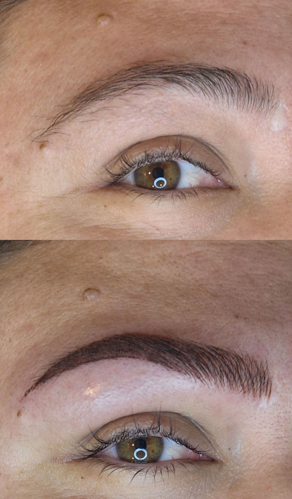Antes y después de microblading de cejas en mujer madura